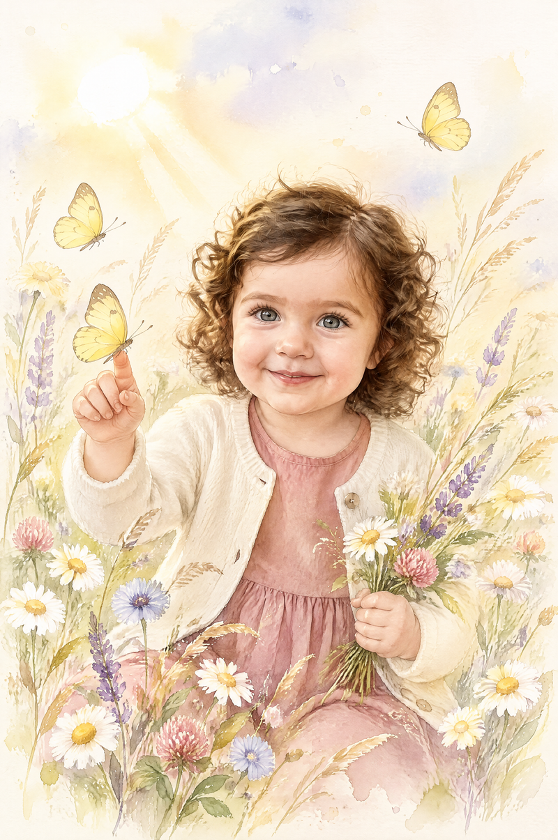 Wildflower Hilltop Wonder Portrait soft light watercolor edition flat artwork