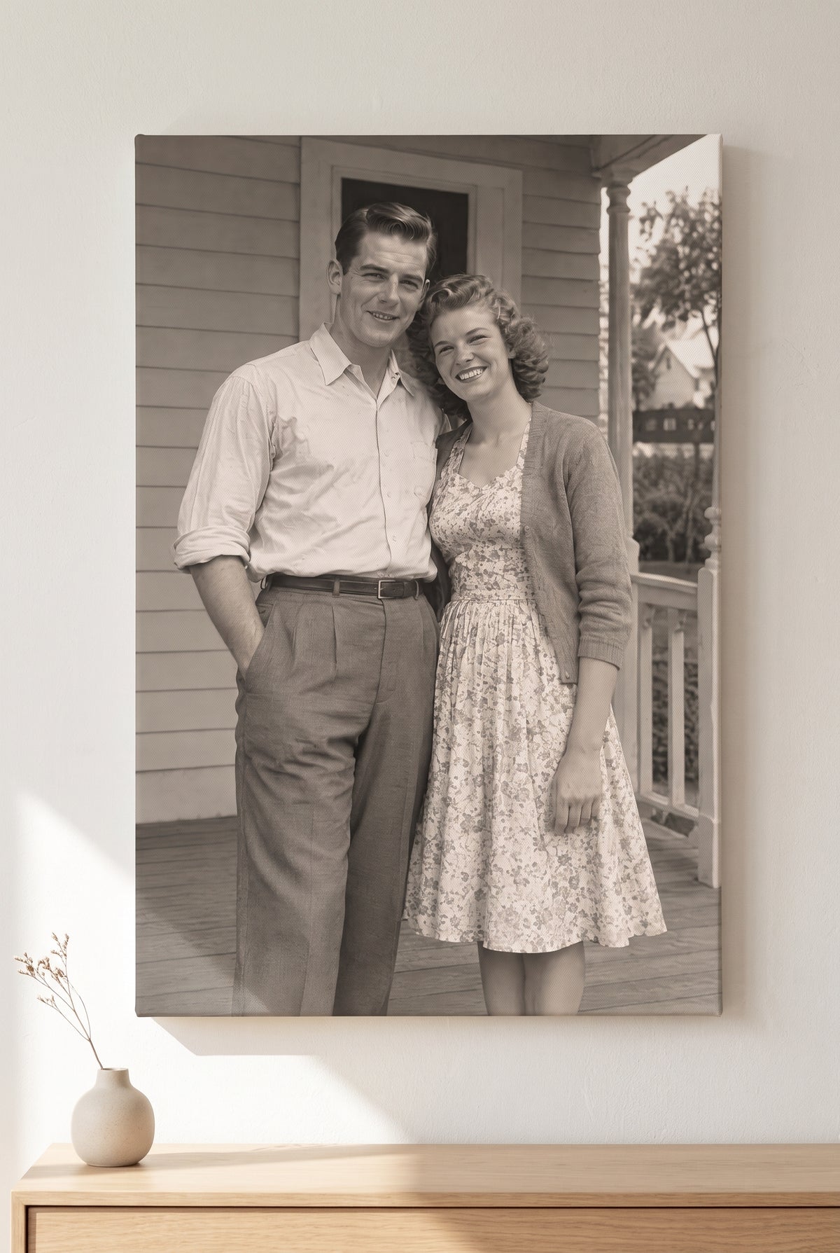 True Archival Photo Restoration stretched gallery-wrap canvas on the wall