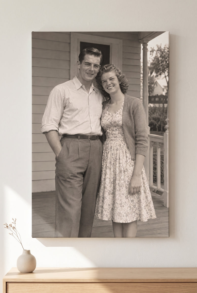 True Archival Photo Restoration stretched gallery-wrap canvas on the wall