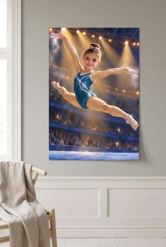 Gymnastics Spotlight Leap Portrait unframed fine-art paper print on the wall
