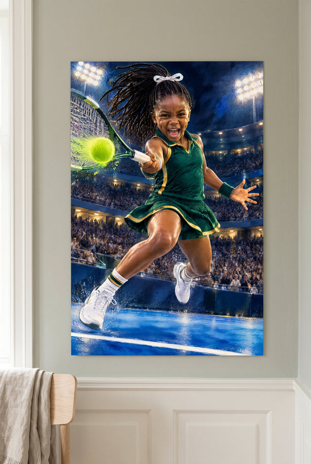 Center Court Match-Point Forehand Portrait unframed fine-art paper print on the wall