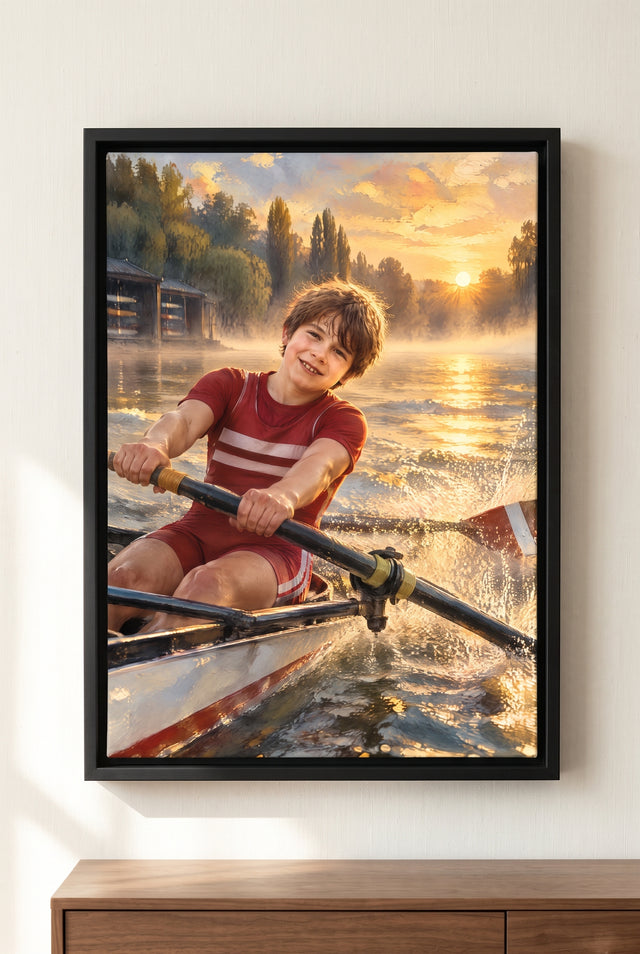 Golden Dawn Regatta Sprint Portrait floater-framed canvas on the wall