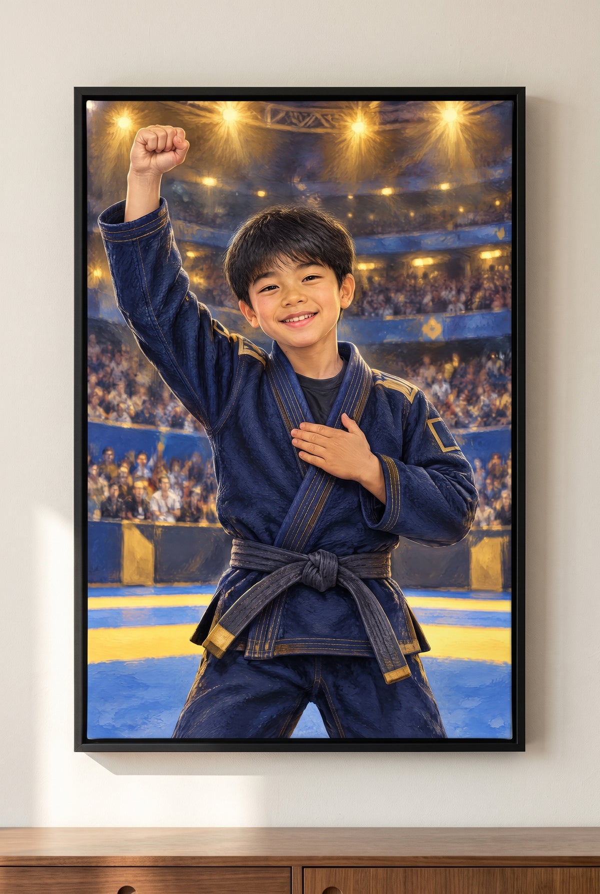 Jiu-Jitsu Championship Gold Portrait floater-framed canvas on the wall
