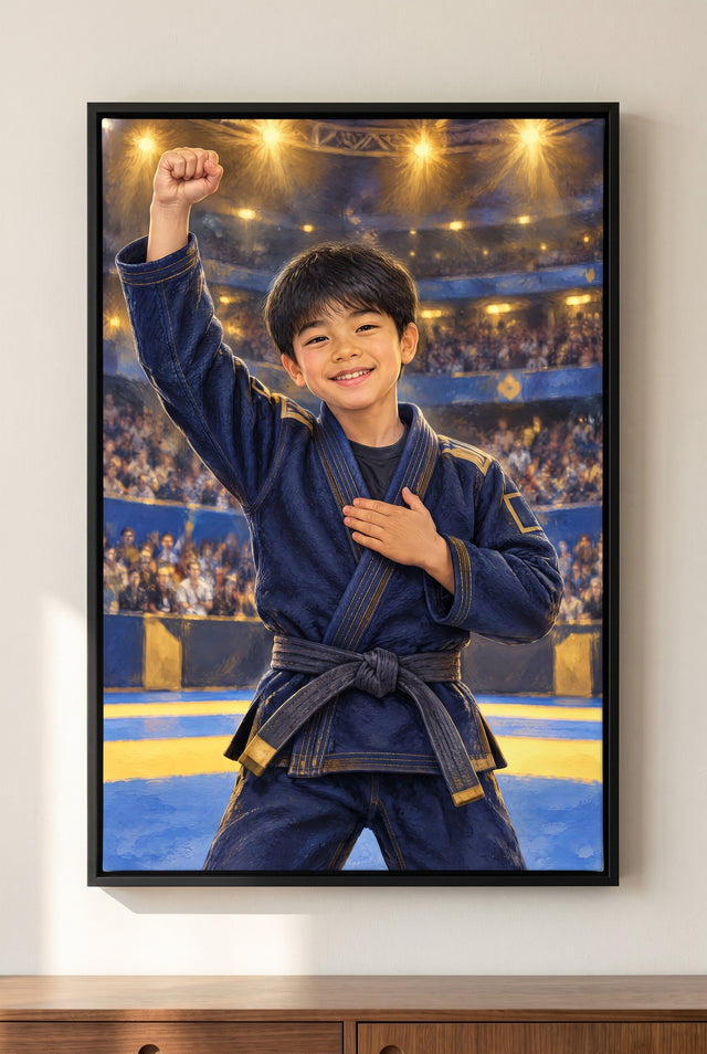 Jiu-Jitsu Championship Gold Portrait floater-framed canvas on the wall