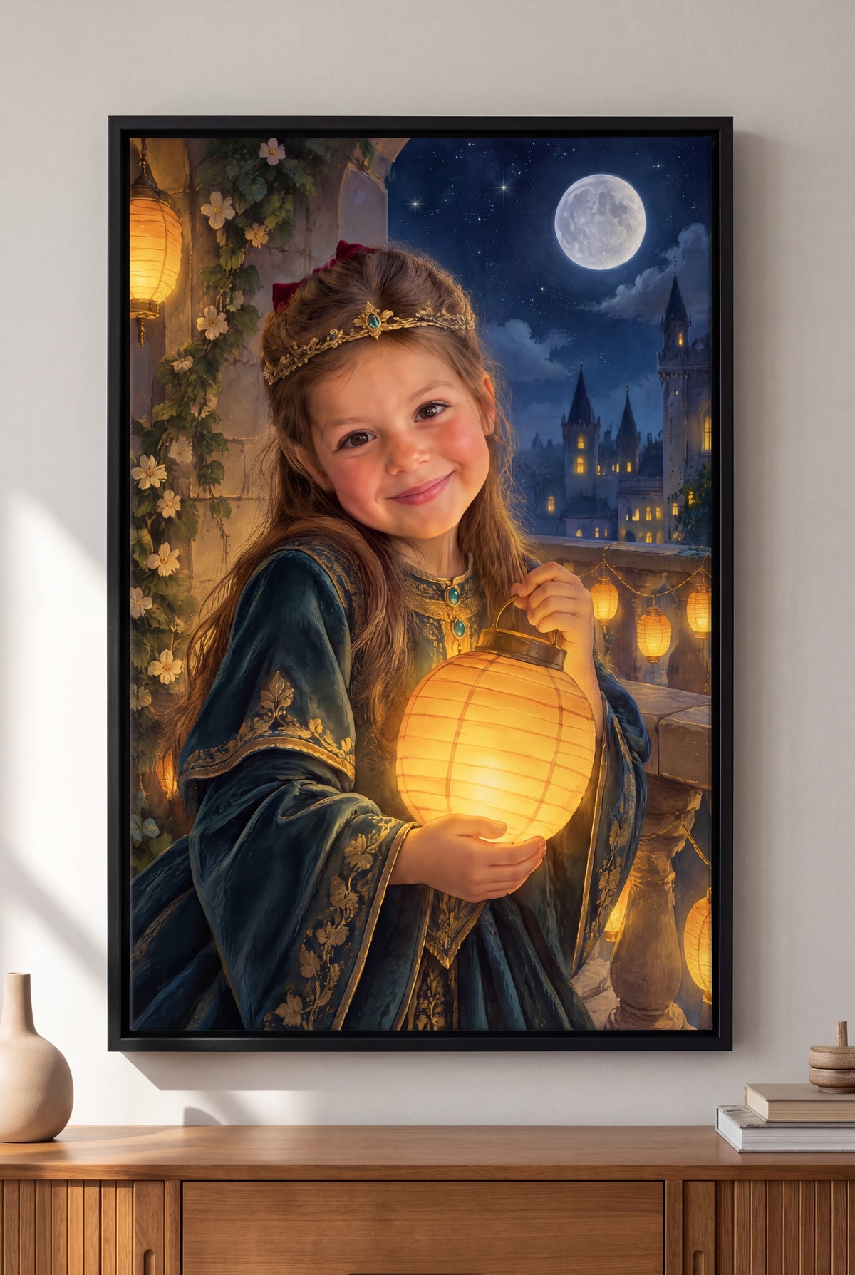 Lantern Tower Portrait floater-framed canvas on the wall