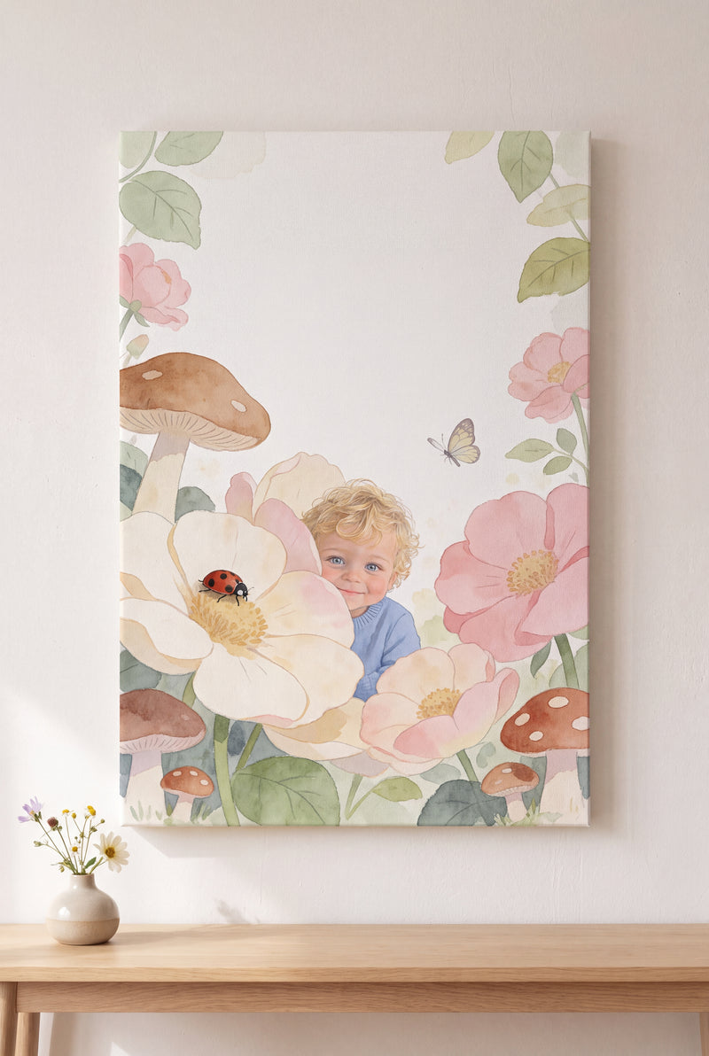 Shy Peekaboo Portrait stretched gallery-wrap canvas on the wall
