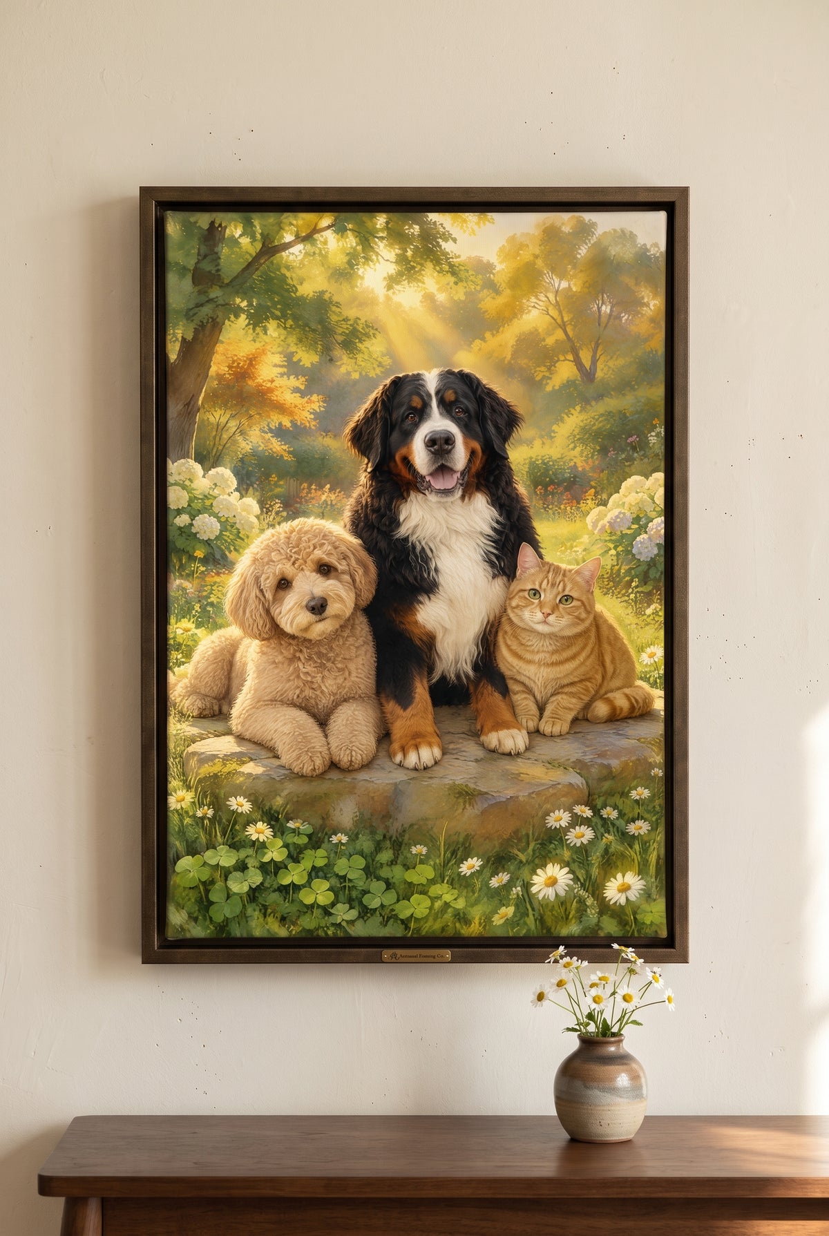 The Whole Pack Together Portrait floater-framed canvas on the wall