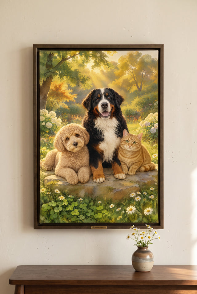 The Whole Pack Together Portrait floater-framed canvas on the wall