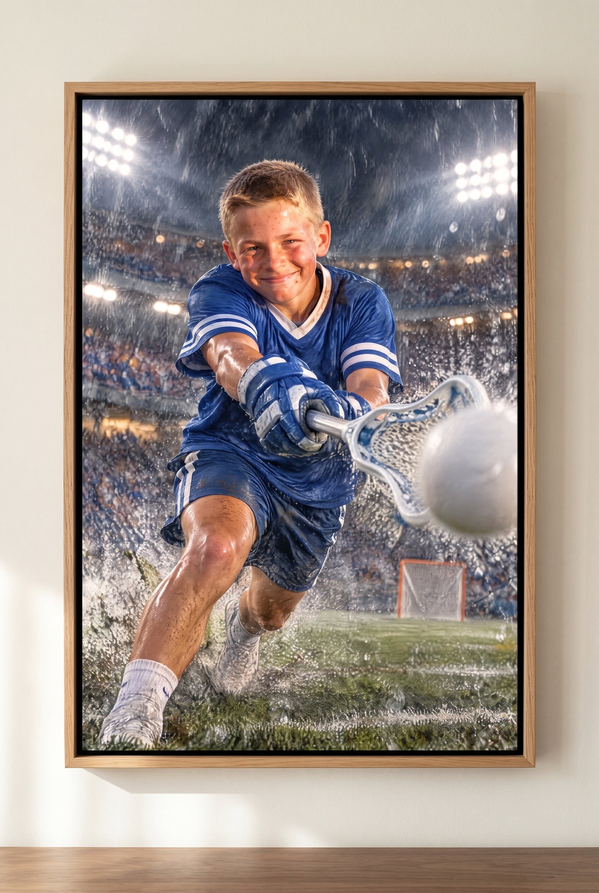 Lacrosse Overtime Shot Portrait floater-framed canvas on the wall