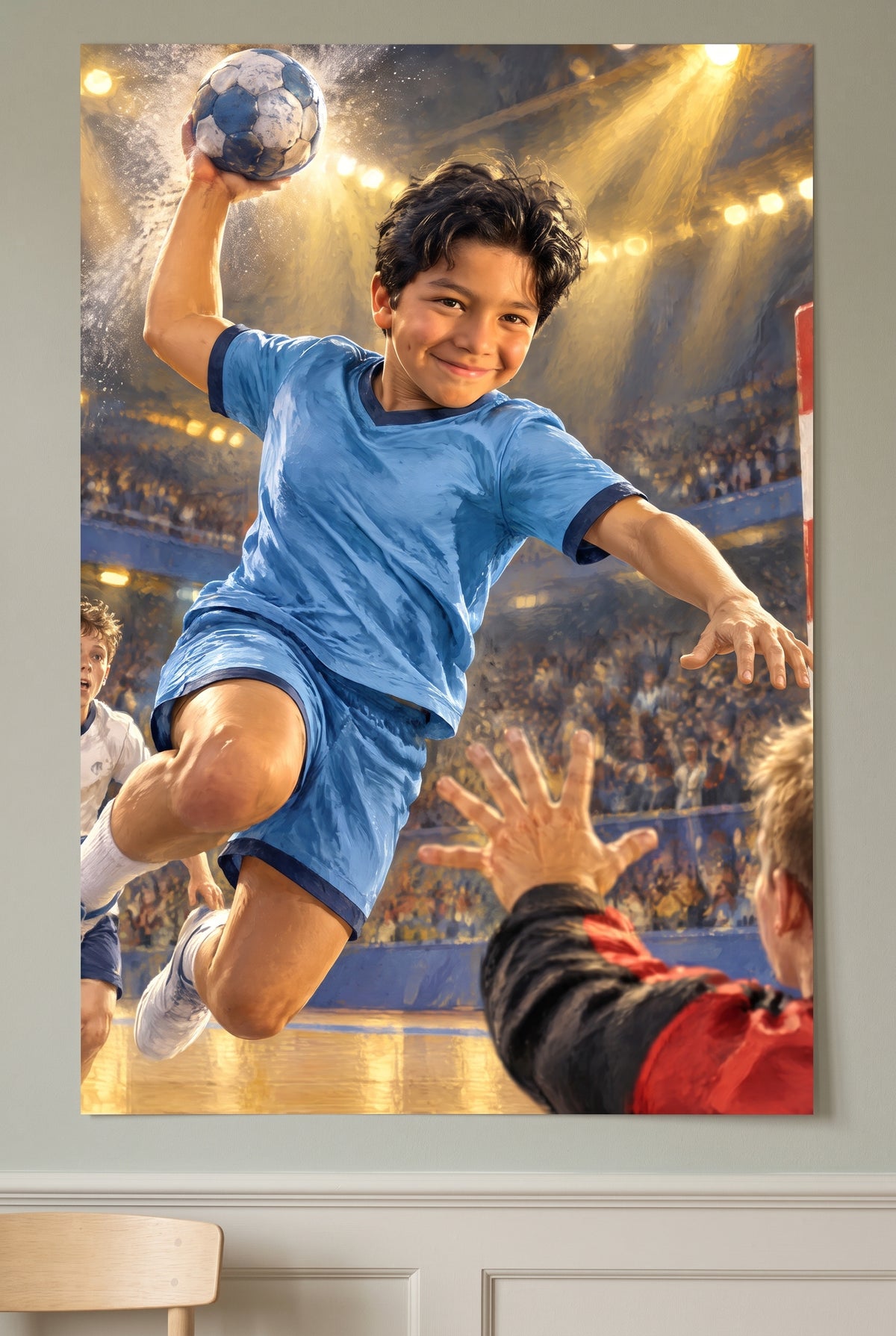 Team Handball Sky Leap Portrait unframed fine-art paper print on the wall
