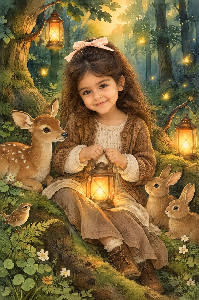 Enchanted Lantern Woodland Portrait - flat artwork made from an example photo