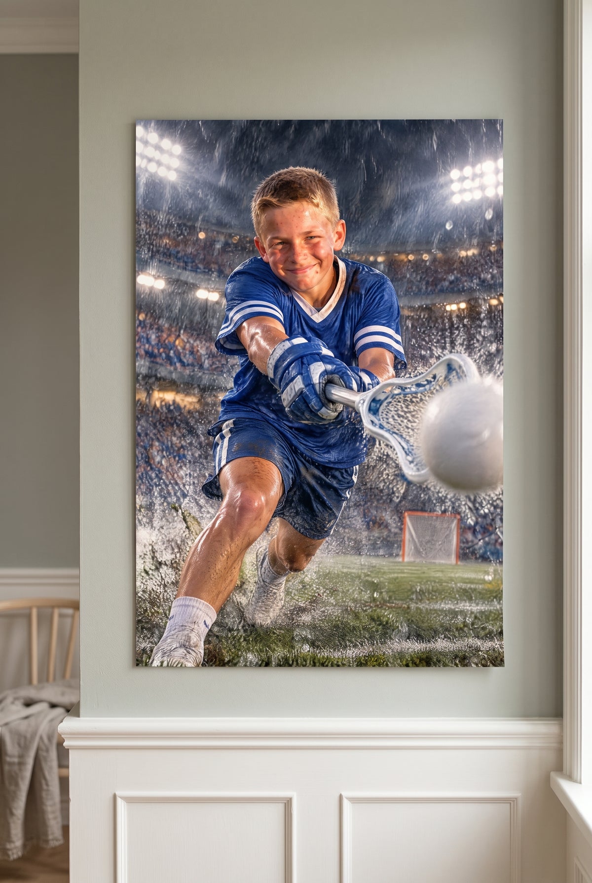 Lacrosse Overtime Shot Portrait unframed fine-art paper print on the wall