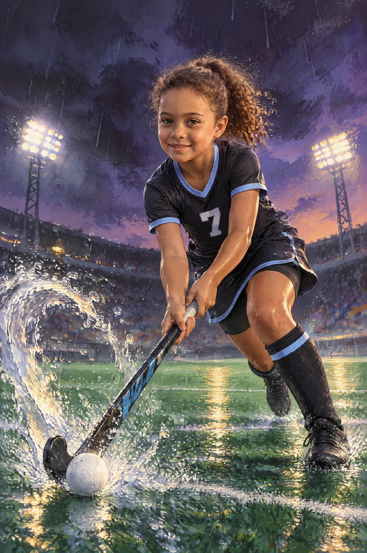 Twilight Turf Field Hockey Portrait flat artwork made from an example photo