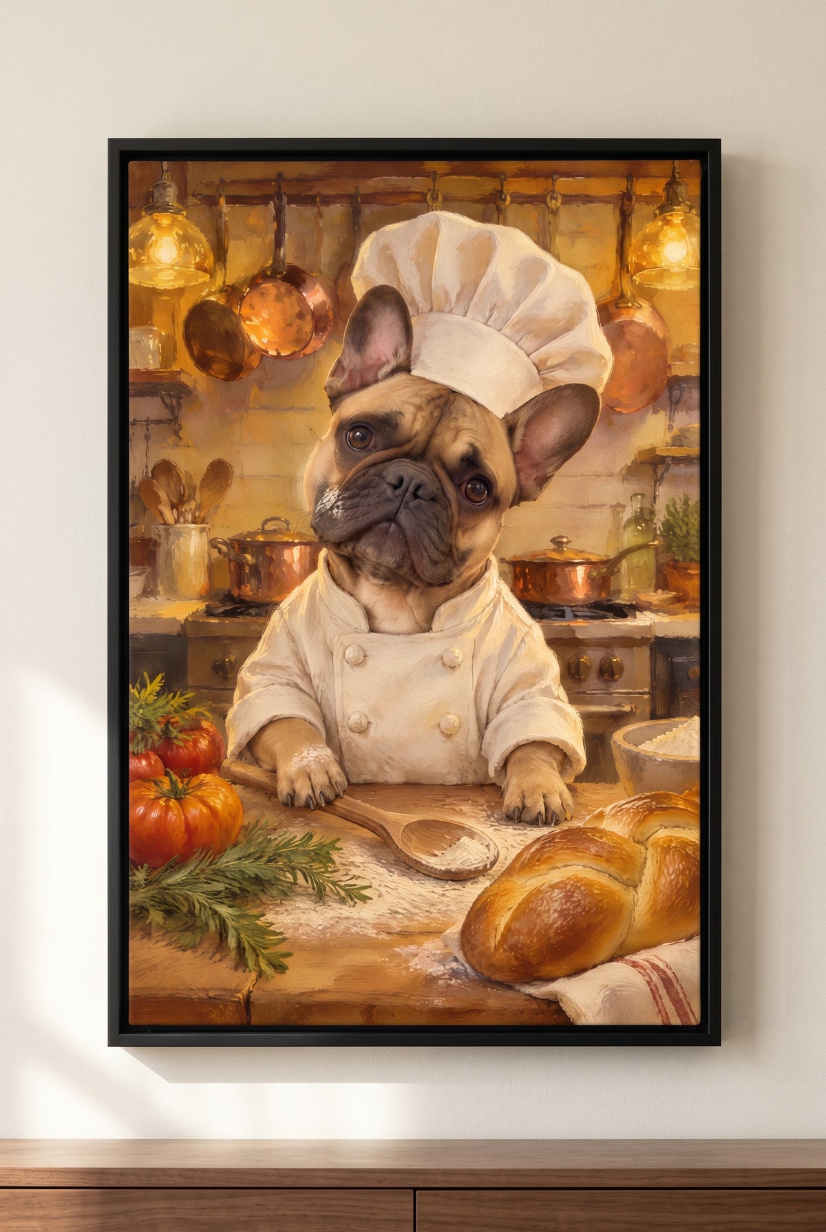 Head Chef Kitchen Pet Portrait floater-framed canvas on the wall