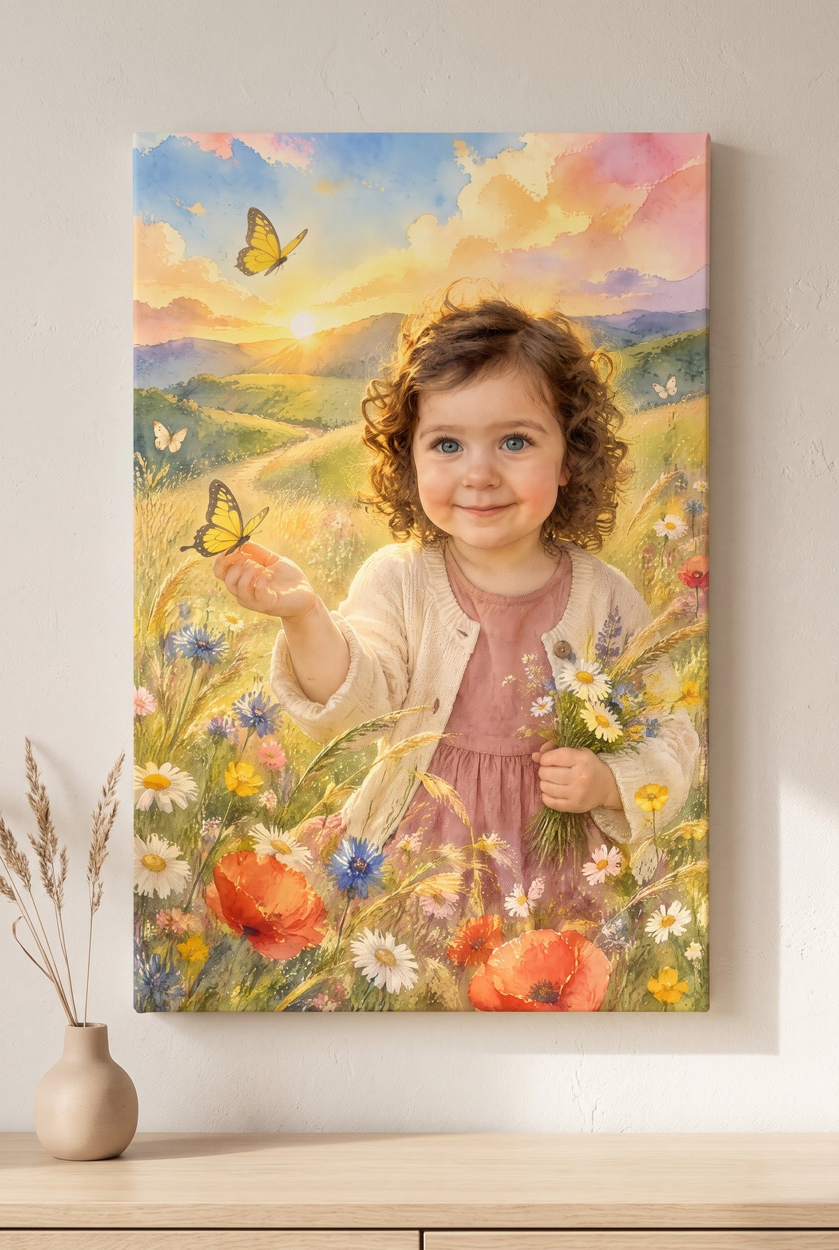 Wildflower Hilltop Wonder Portrait - stretched canvas on the wall