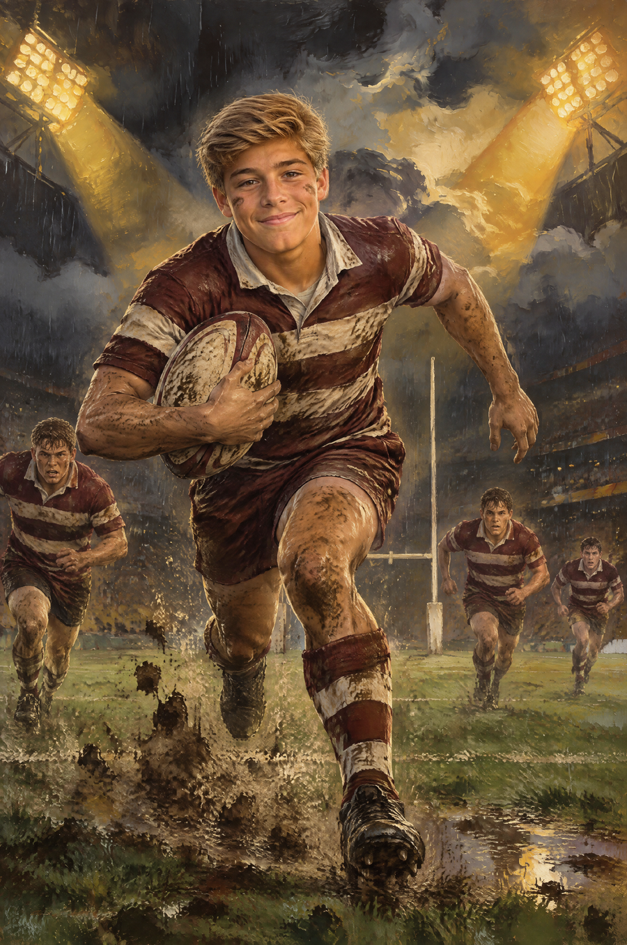 Storm-Pitch Breakaway Rugby Portrait flat artwork made from an example photo