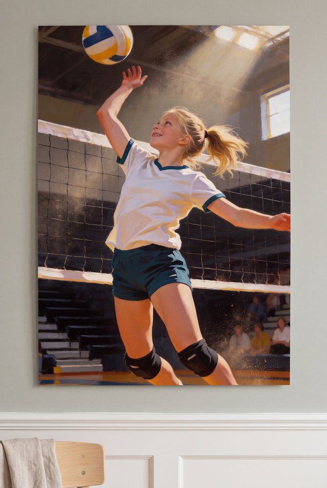 Volleyball Spike Portrait unframed fine-art paper print on the wall