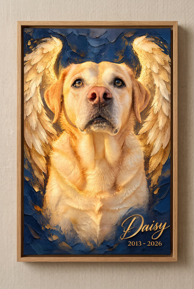 Impasto Oil Pet Memorial Wings Portrait floater-framed canvas on the wall
