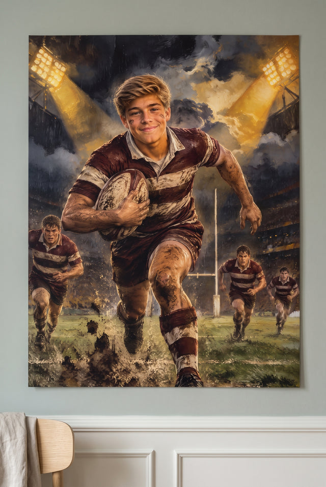 Storm-Pitch Breakaway Rugby Portrait unframed fine-art paper print on the wall