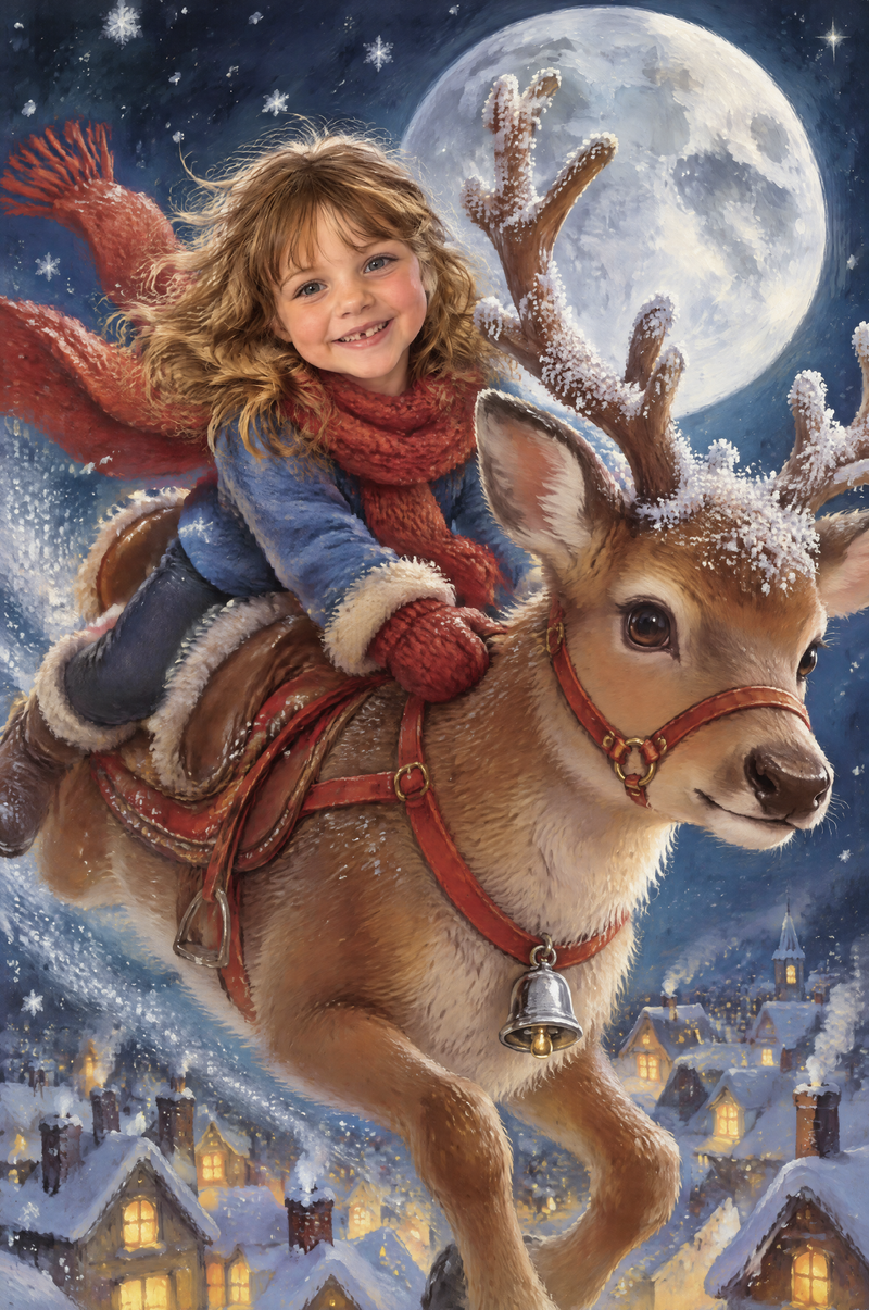 Reindeer Night Flight Portrait flat artwork made from an example photo