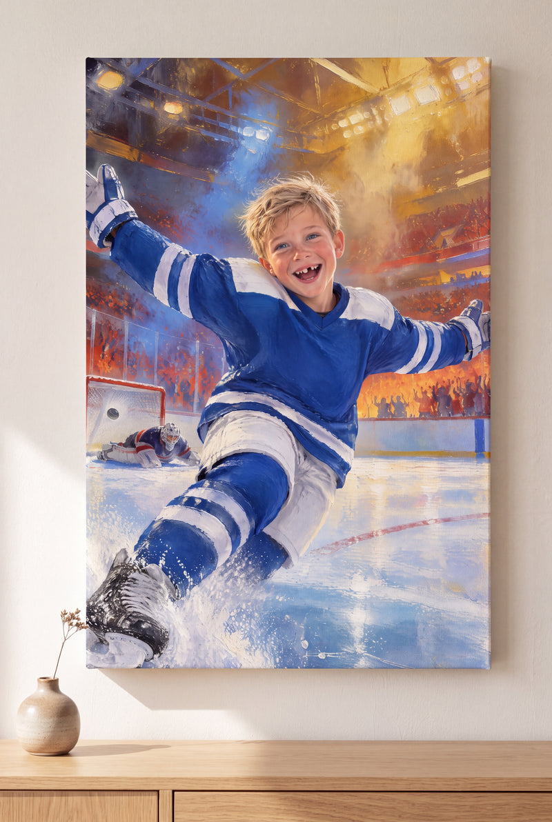 Hockey Glory Portrait stretched gallery-wrap canvas on the wall