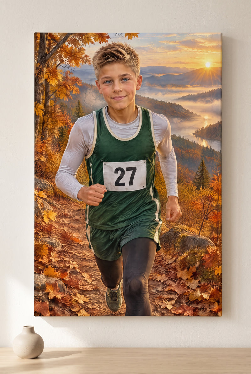 Misty Autumn Ridge Cross Country Portrait stretched gallery-wrap canvas on the wall