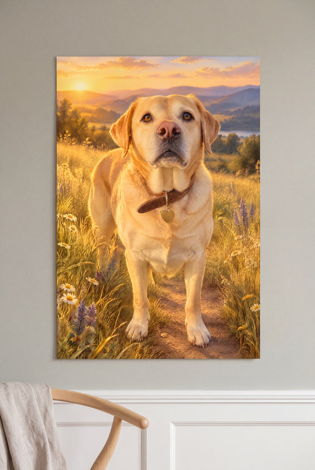 Golden Meadow Pet Portrait unframed fine-art paper print on the wall
