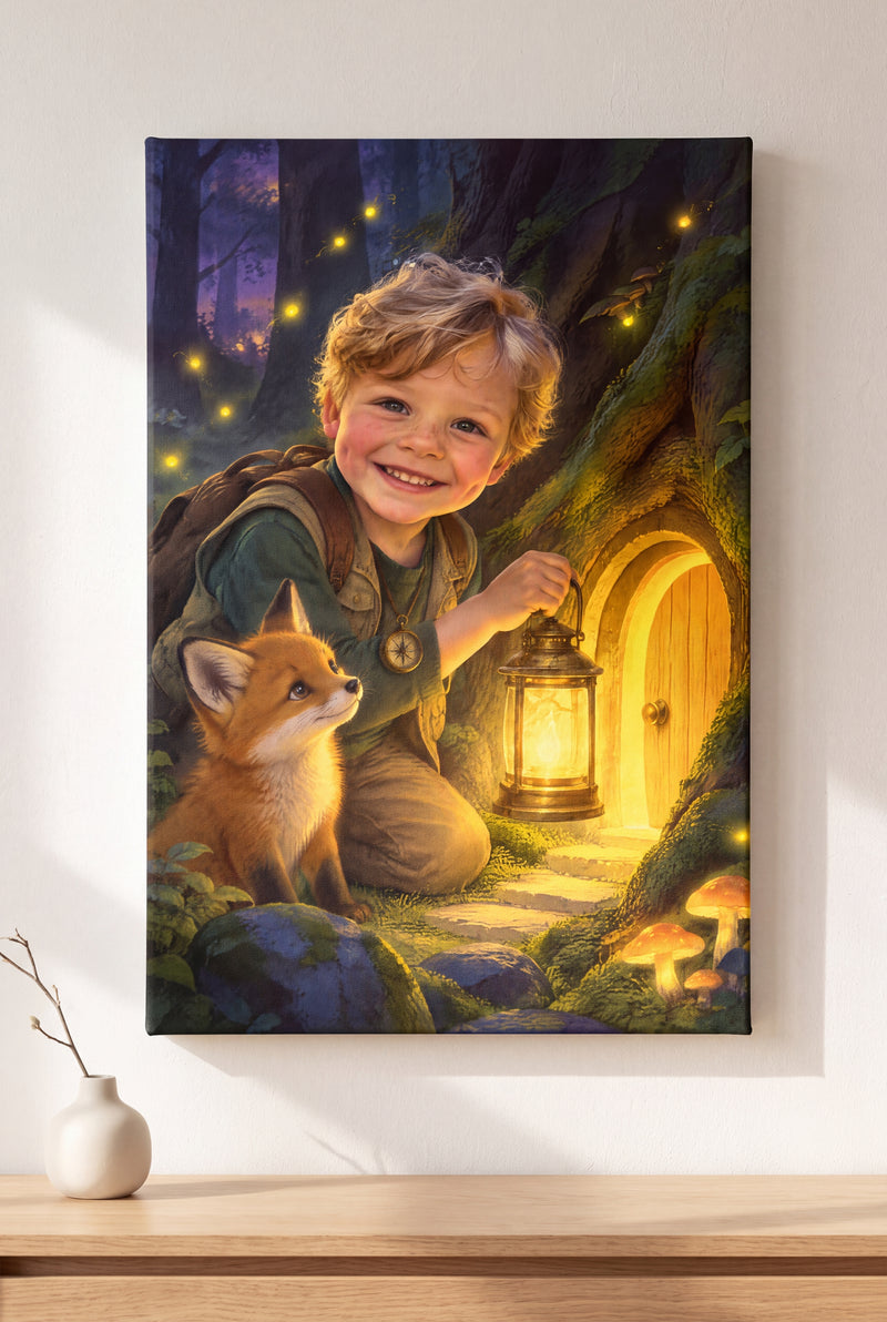 Forest Discovery Portrait stretched gallery-wrap canvas on the wall