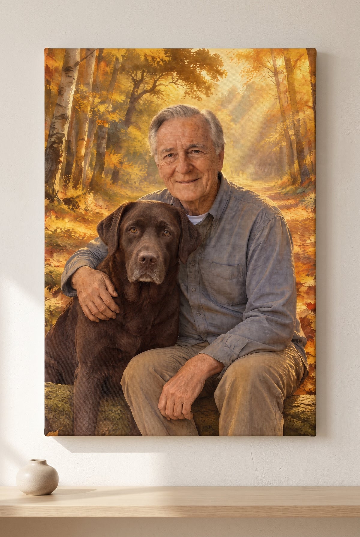Still Beside Me Pet Memorial Portrait - stretched canvas on the wall