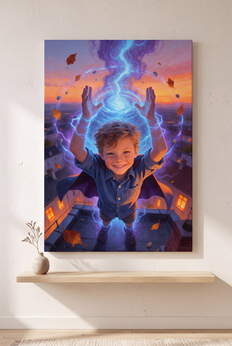 Superpower Awakening Portrait stretched gallery-wrap canvas on the wall
