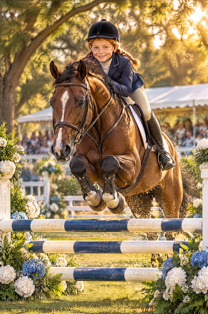 Equestrian Grand Prix Jump Portrait flat artwork made from an example photo