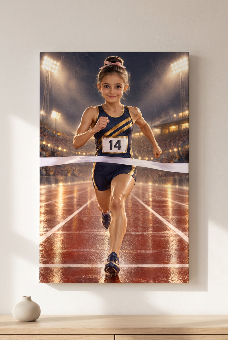 Night Floodlights Track Sprint Portrait stretched gallery-wrap canvas on the wall