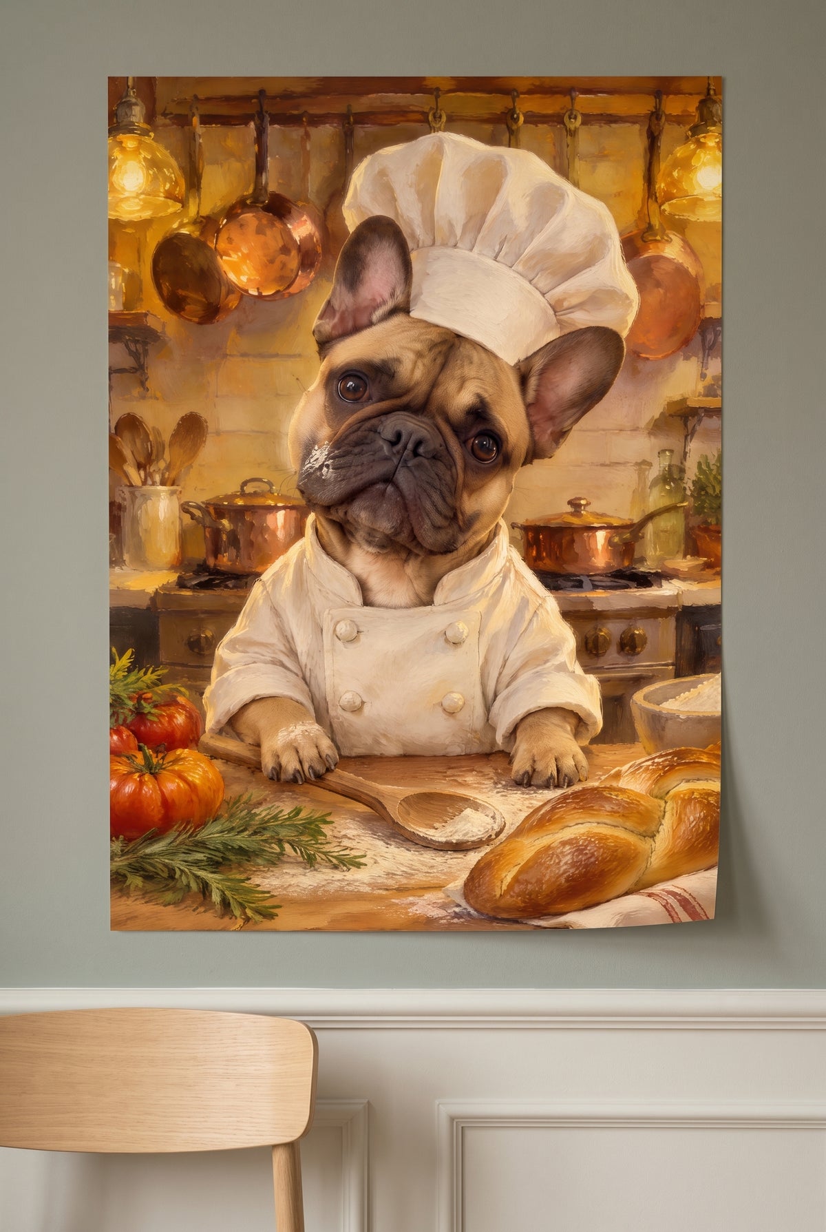Head Chef Kitchen Pet Portrait unframed fine-art paper print on the wall