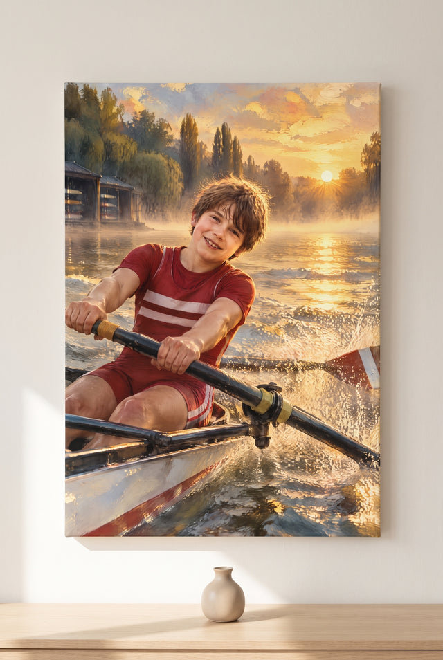Golden Dawn Regatta Sprint Portrait stretched gallery-wrap canvas on the wall