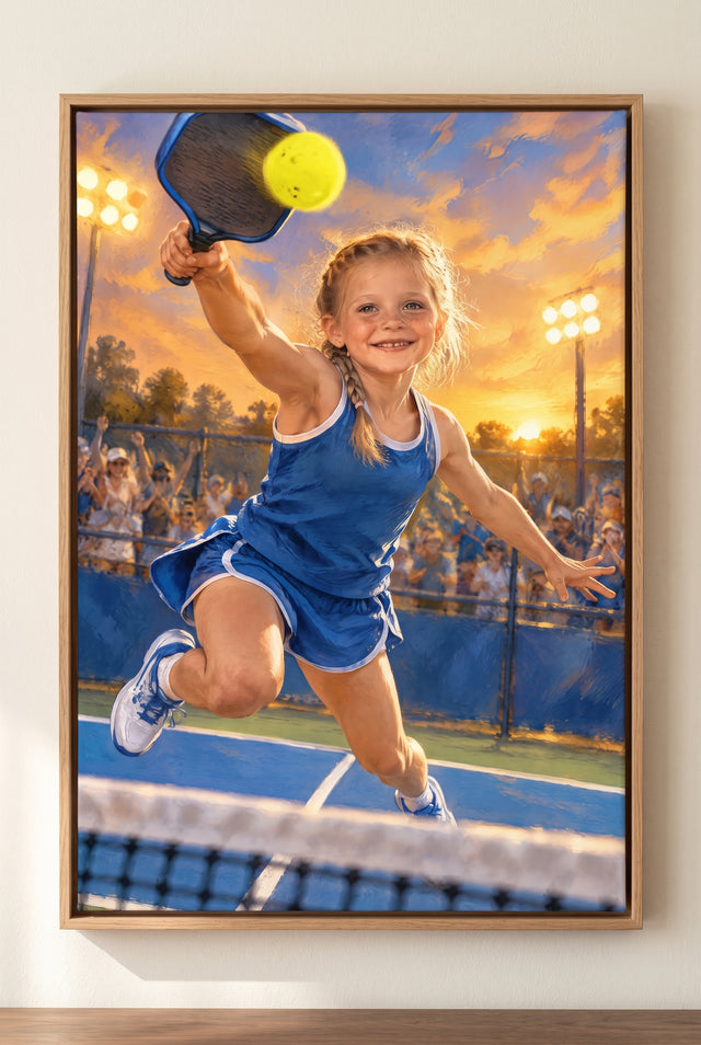 Championship Pickleball Smash Portrait floater-framed canvas on the wall