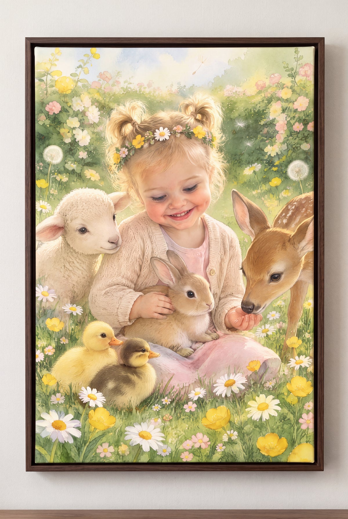 Spring Meadow Friends Portrait floater-framed canvas on the wall