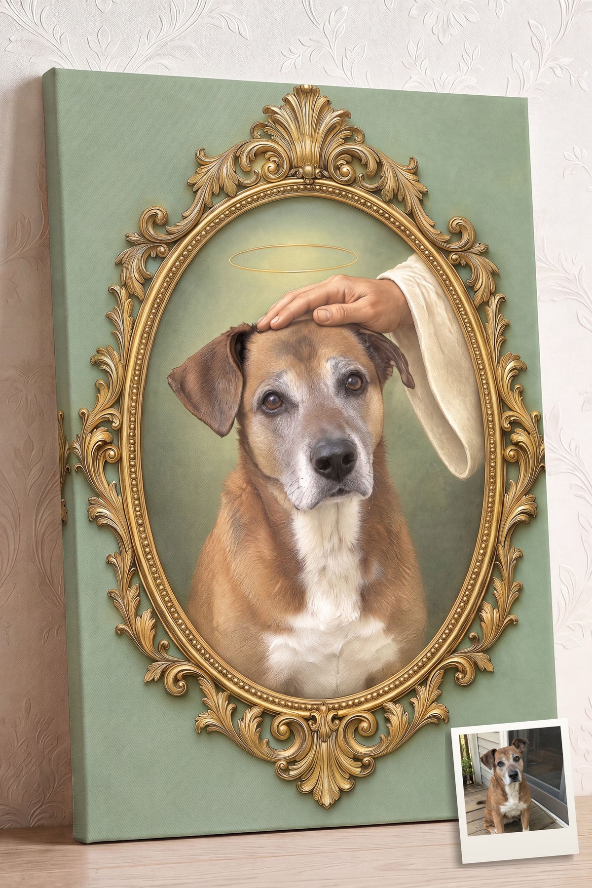 Blessed Pet Portrait in a Gilded Oval personalized portrait example 2