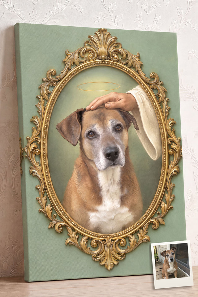 Blessed Pet Portrait in a Gilded Oval personalized portrait example 2