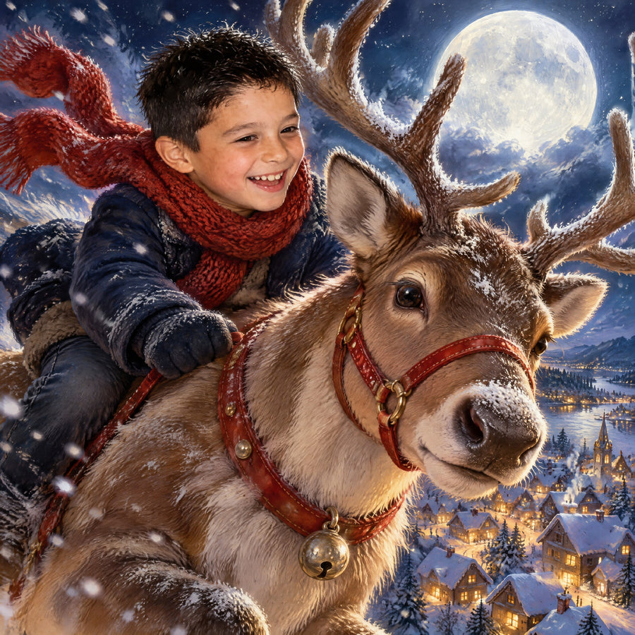 Reindeer Night Flight portrait design made from an example photo