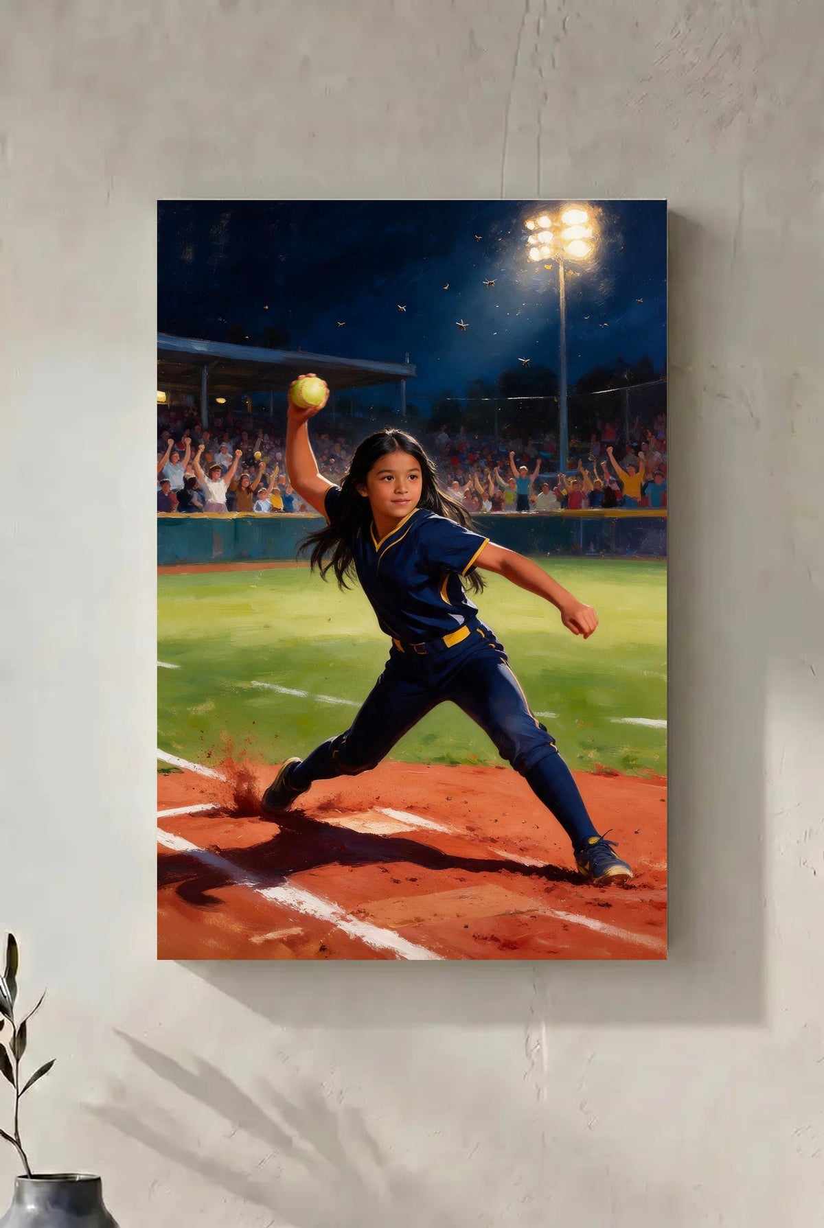 Softball Pitcher portrait as a canvas on the wall